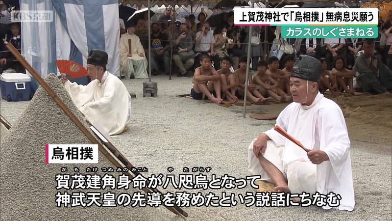カラスのしぐさまねる 京都・上賀茂神社で「烏相撲」無病息災願う